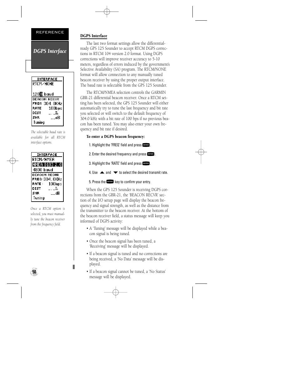 Dgps interface | Garmin GPS 125 Sounder User Manual | Page 54 / 84