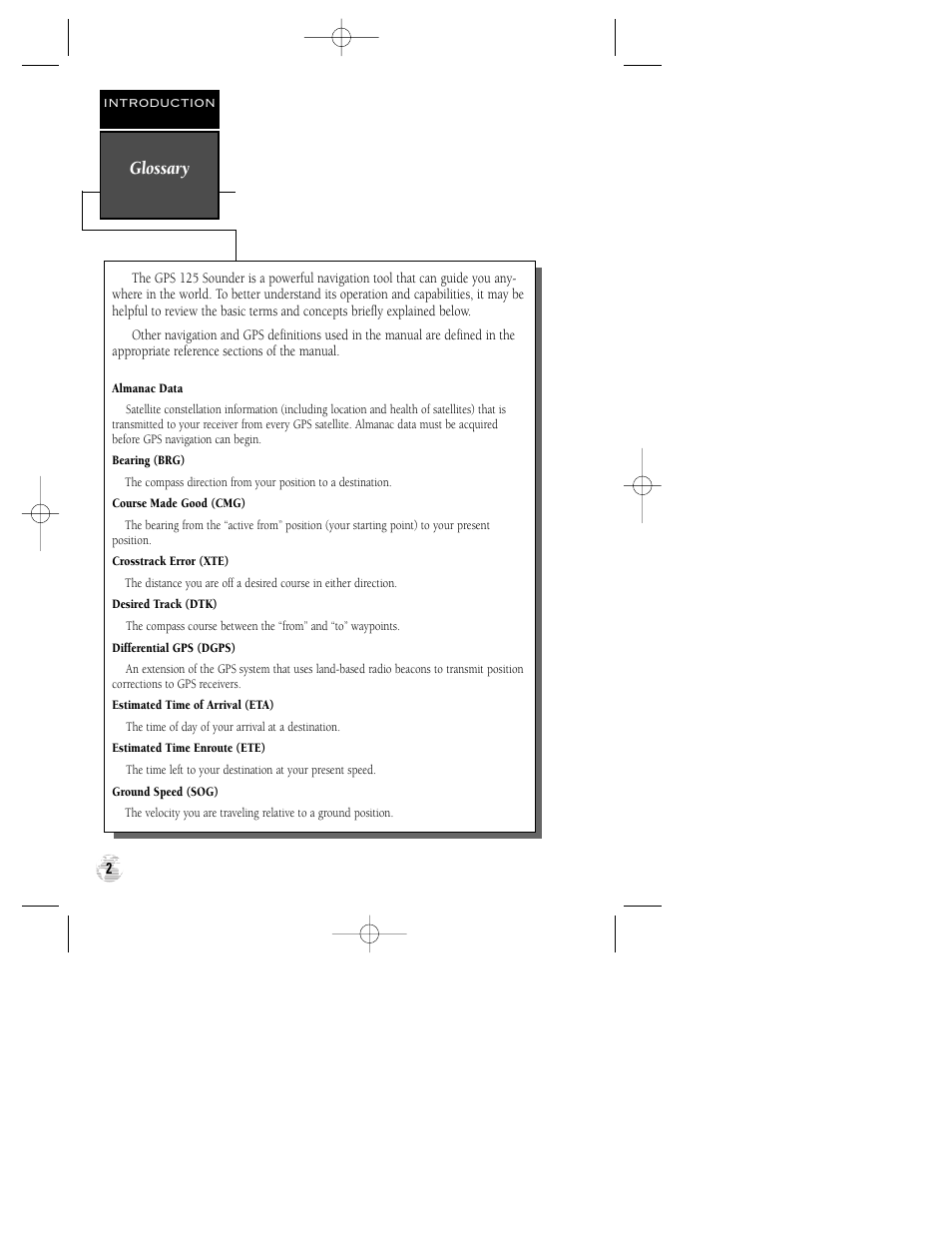 Glossary | Garmin GPS 125 Sounder User Manual | Page 6 / 84