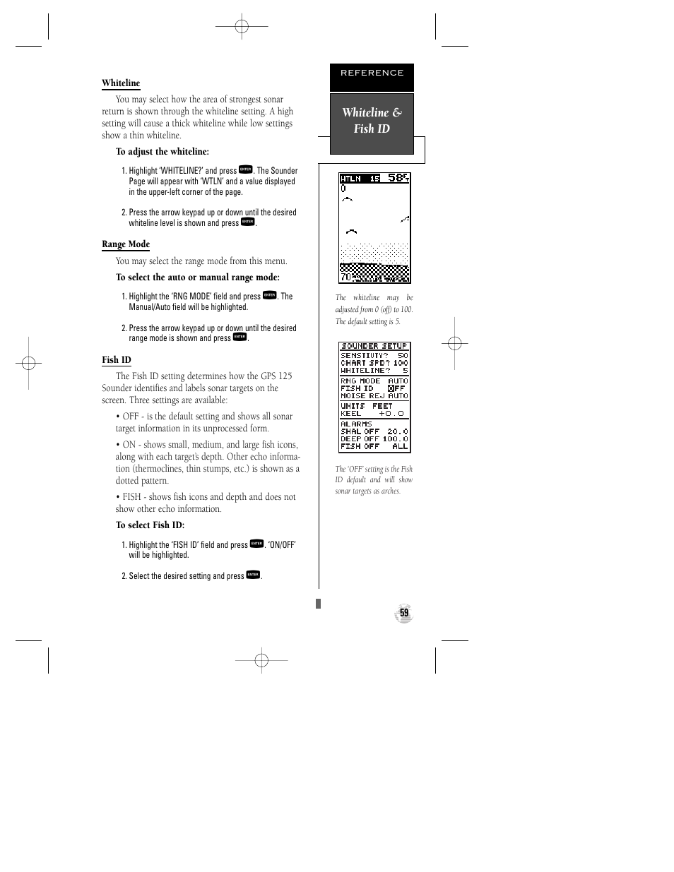 Whiteline & fish id | Garmin GPS 125 Sounder User Manual | Page 63 / 84