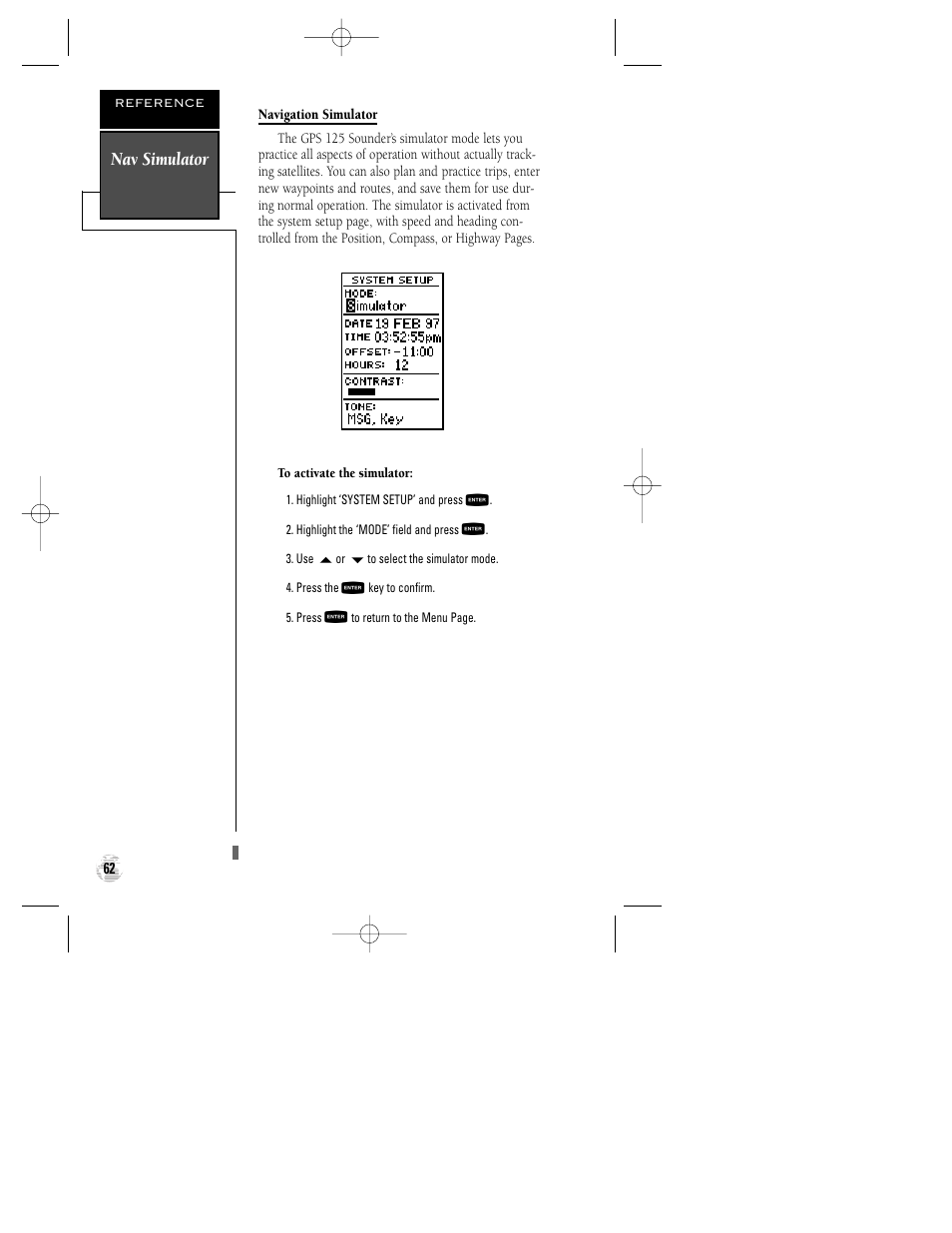 Nav simulator | Garmin GPS 125 Sounder User Manual | Page 66 / 84