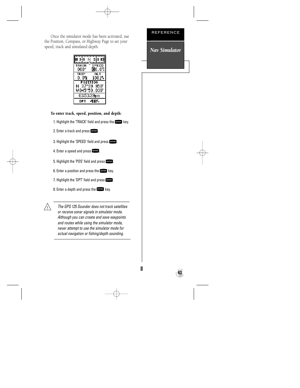 Nav simulator | Garmin GPS 125 Sounder User Manual | Page 67 / 84