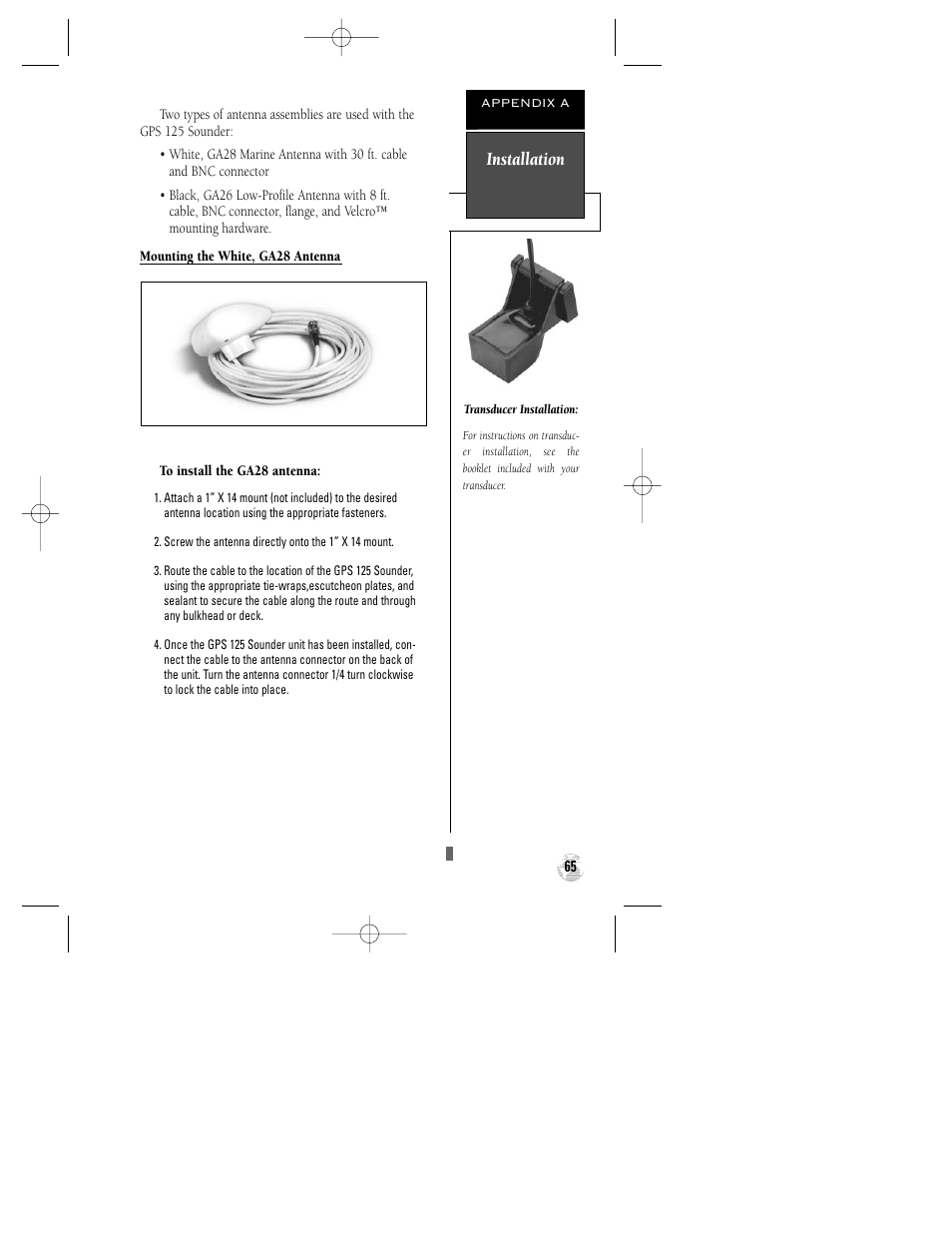 Installation | Garmin GPS 125 Sounder User Manual | Page 69 / 84