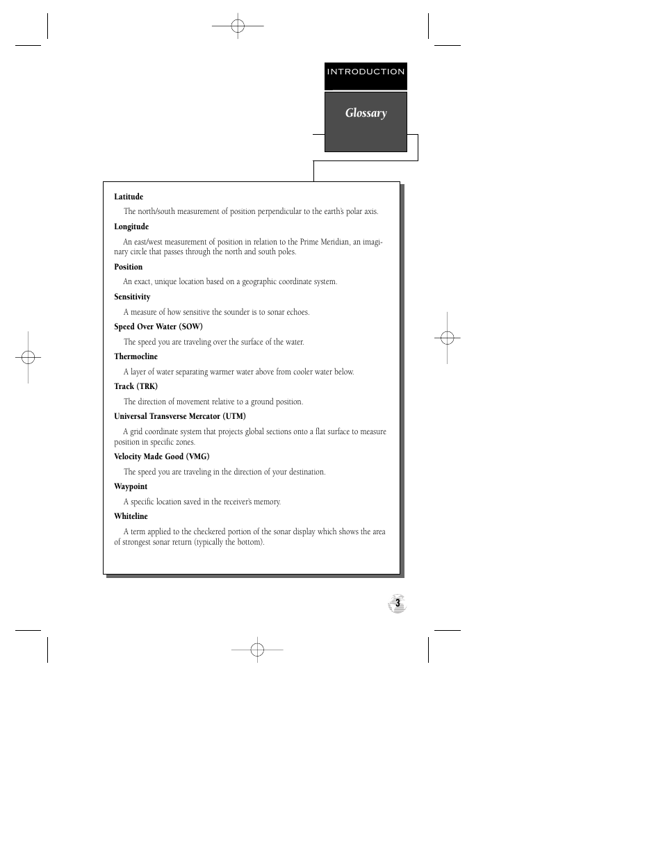 Glossary | Garmin GPS 125 Sounder User Manual | Page 7 / 84