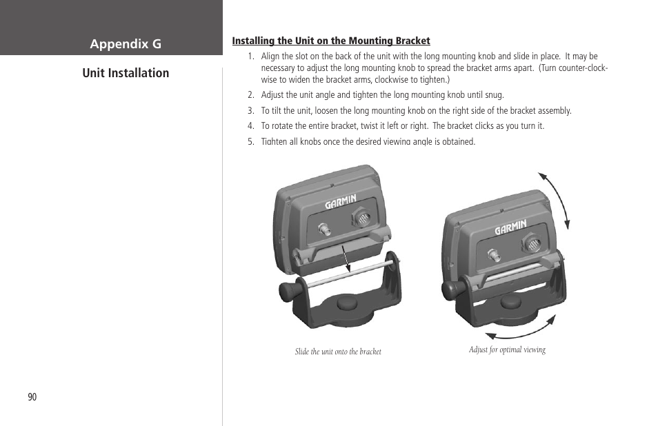 Appendix g unit installation | Garmin GPSMAP 172C User Manual | Page 100 / 110