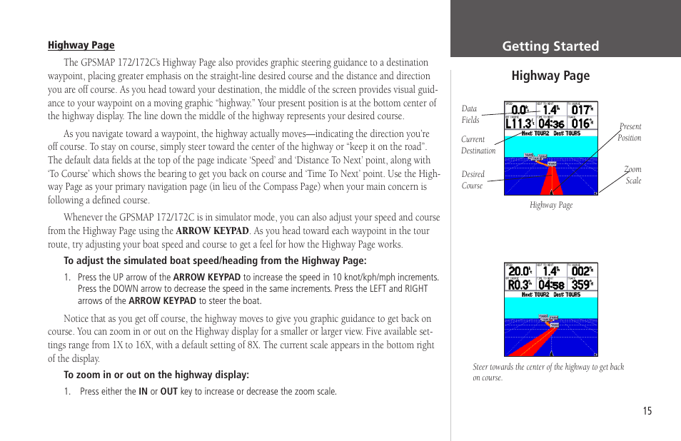 Getting started highway page | Garmin GPSMAP 172C User Manual | Page 25 / 110