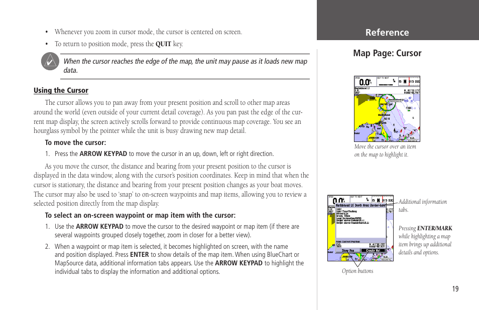 Cursor and zooming | Garmin GPSMAP 172C User Manual | Page 29 / 110