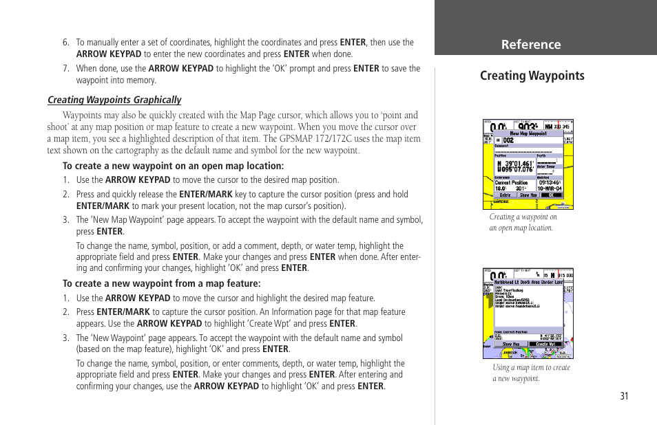 Reference creating waypoints | Garmin GPSMAP 172C User Manual | Page 41 / 110