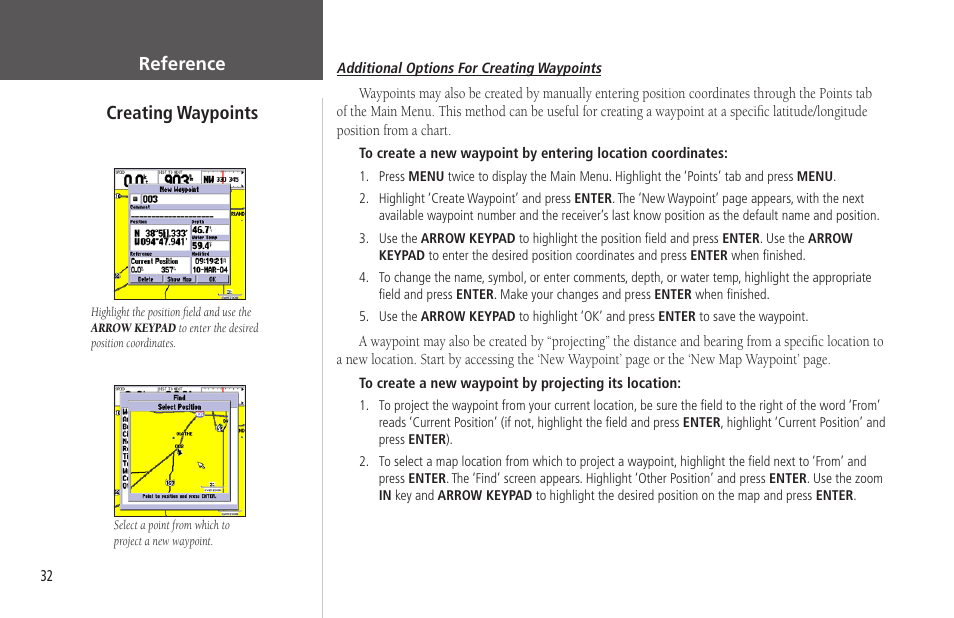 Reference creating waypoints | Garmin GPSMAP 172C User Manual | Page 42 / 110