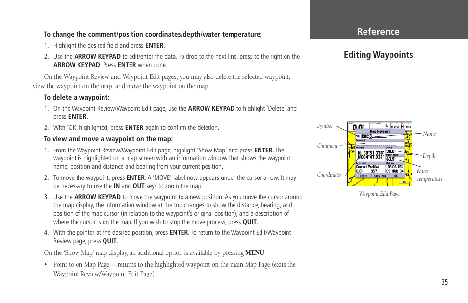 Reference editing waypoints | Garmin GPSMAP 172C User Manual | Page 45 / 110