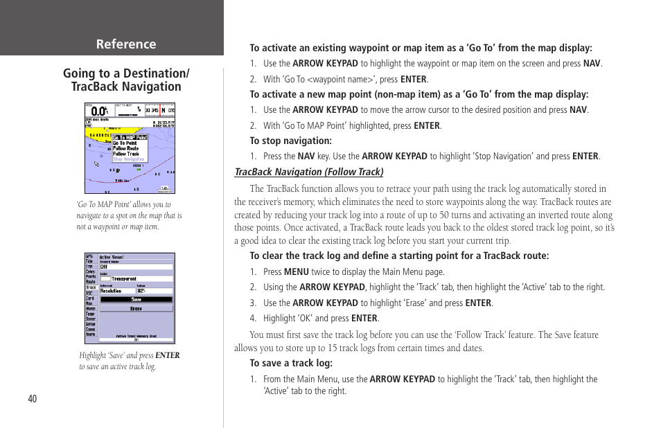 Tracback navigation | Garmin GPSMAP 172C User Manual | Page 50 / 110