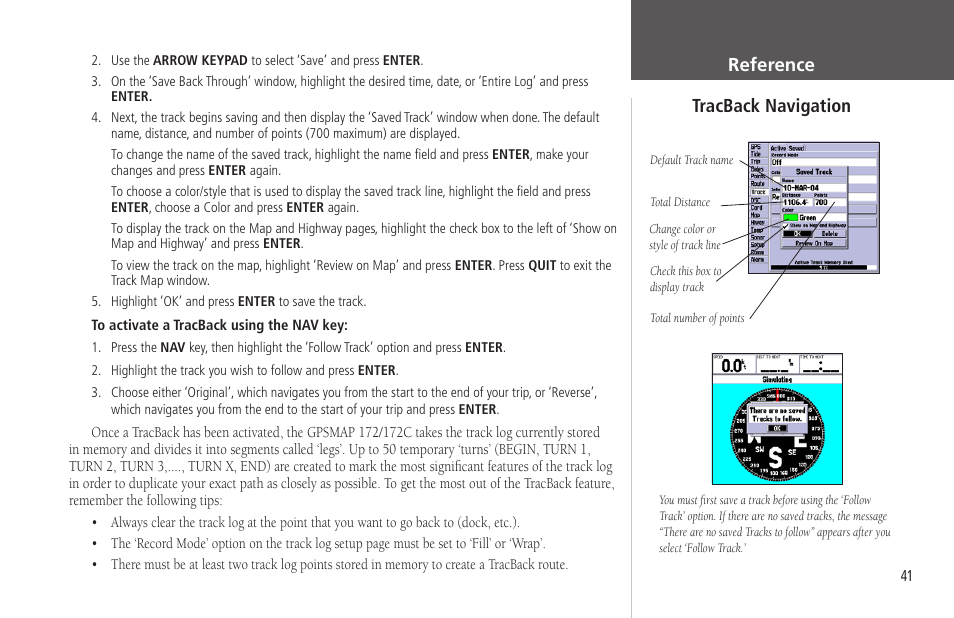 Reference tracback navigation | Garmin GPSMAP 172C User Manual | Page 51 / 110