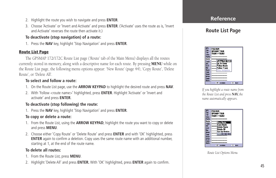 Reference route list page | Garmin GPSMAP 172C User Manual | Page 55 / 110