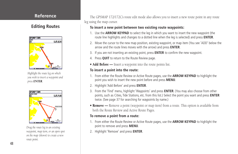 Reference editing routes | Garmin GPSMAP 172C User Manual | Page 58 / 110