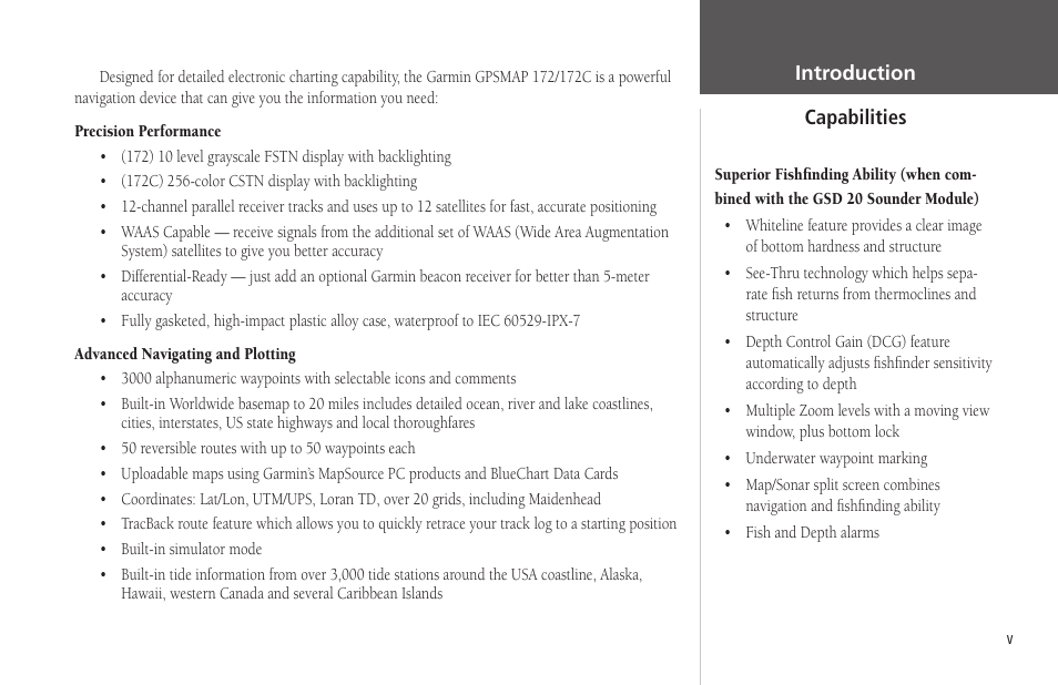 Capabilities | Garmin GPSMAP 172C User Manual | Page 7 / 110