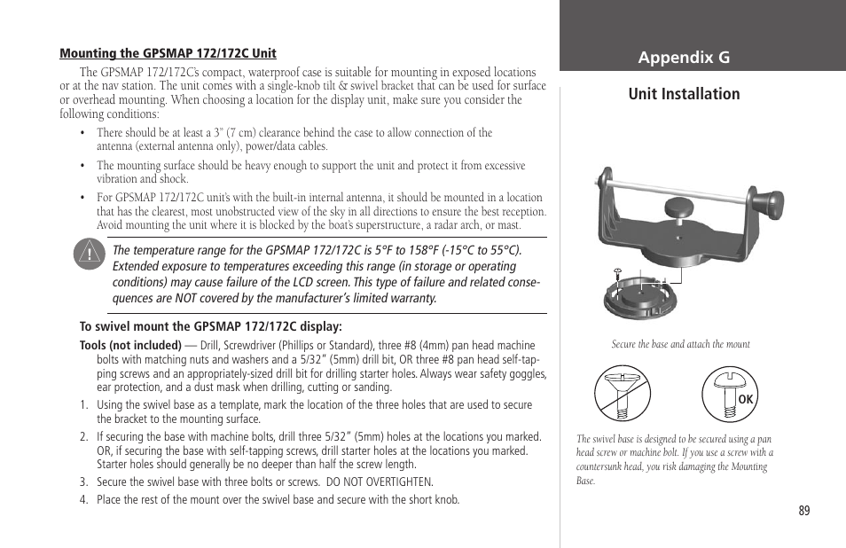 Appendix g unit installation | Garmin GPSMAP 172C User Manual | Page 99 / 110