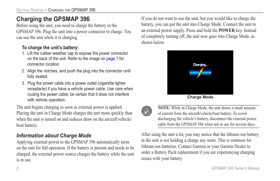 Charging the gpsmap 396 | Garmin GPSMAP 396 User Manual | Page 10 / 192