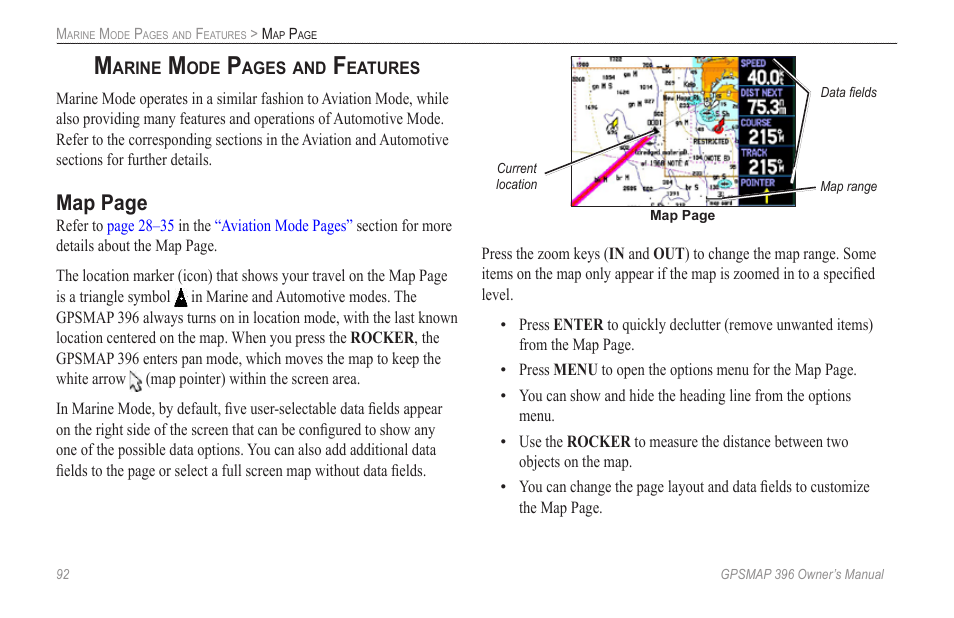 Map page | Garmin GPSMAP 396 User Manual | Page 100 / 192