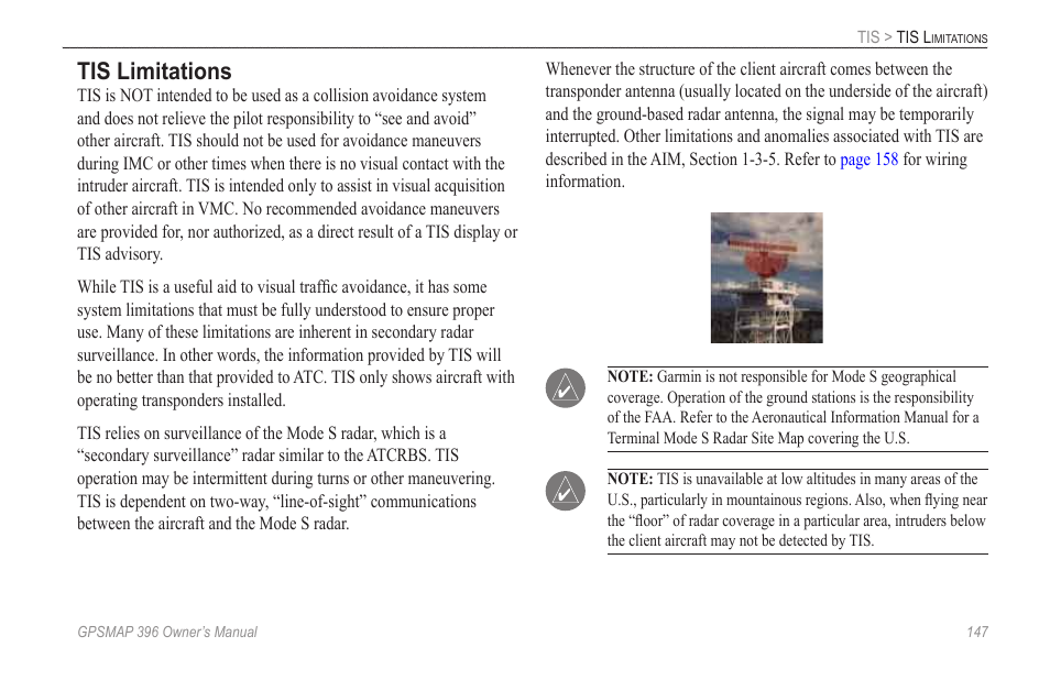Tis limitations | Garmin GPSMAP 396 User Manual | Page 155 / 192