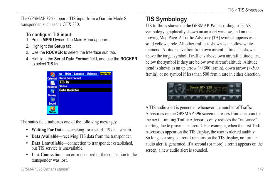 Tis symbology | Garmin GPSMAP 396 User Manual | Page 157 / 192