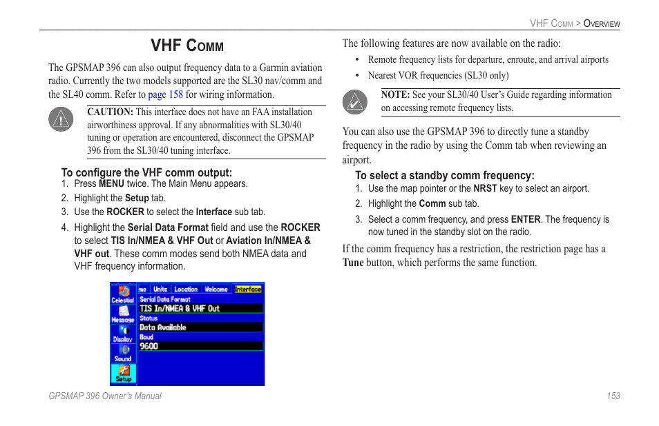 Vhf comm, Vhf c | Garmin GPSMAP 396 User Manual | Page 161 / 192