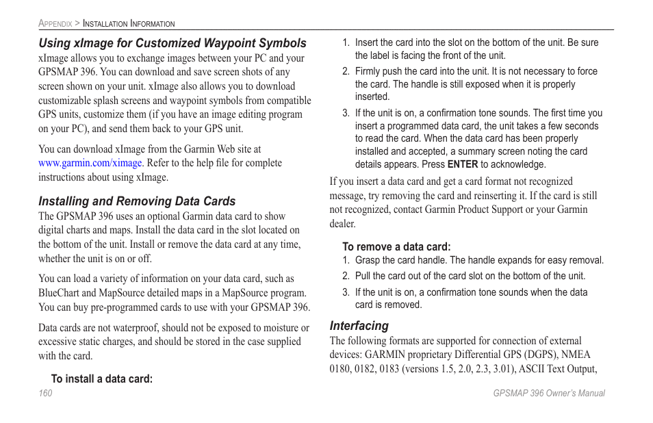 Garmin GPSMAP 396 User Manual | Page 168 / 192