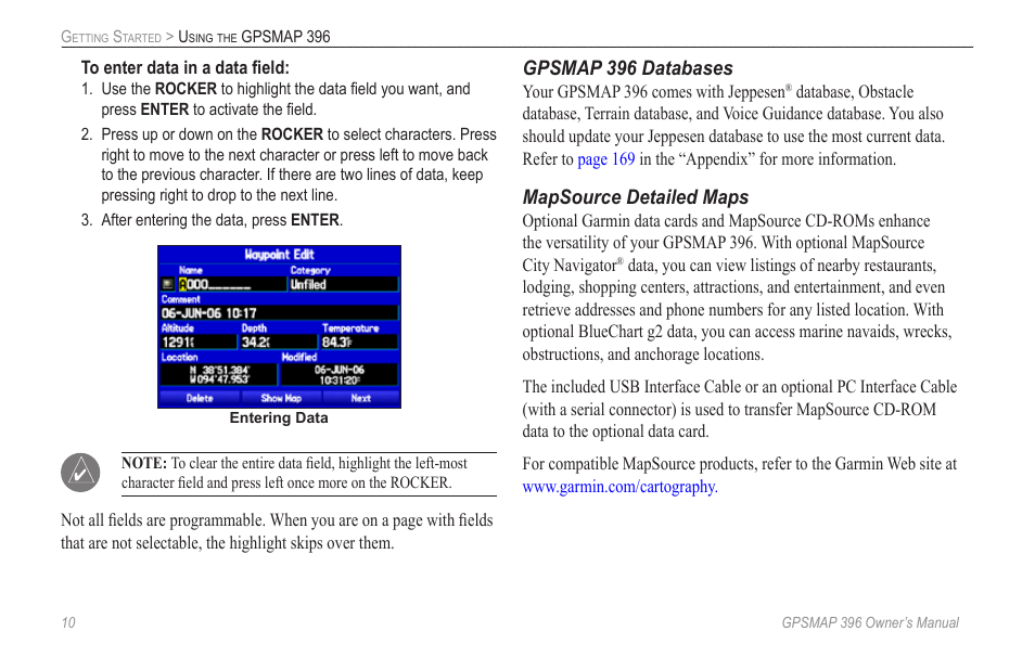 Garmin GPSMAP 396 User Manual | Page 18 / 192