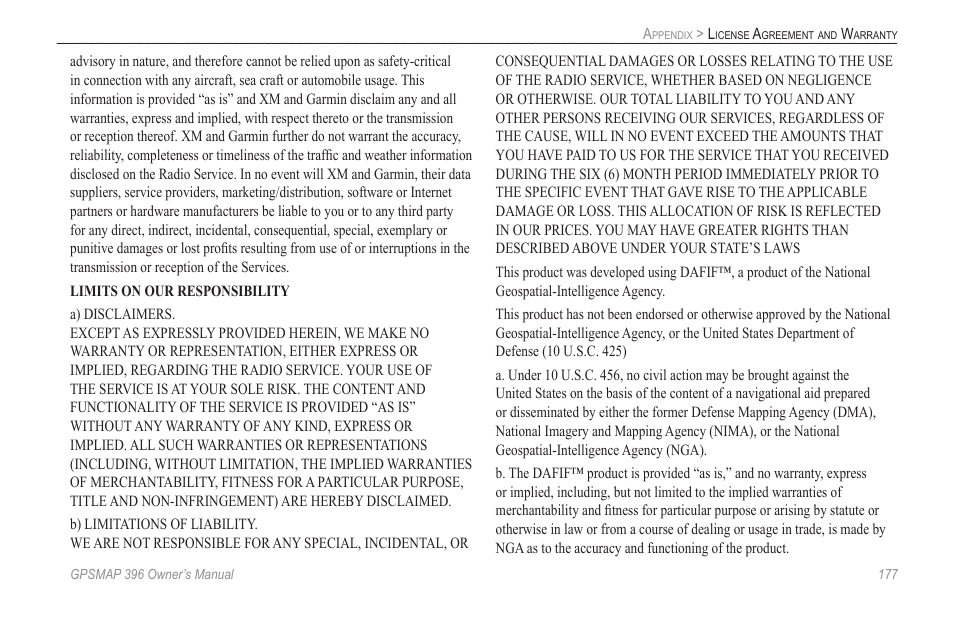 Garmin GPSMAP 396 User Manual | Page 185 / 192