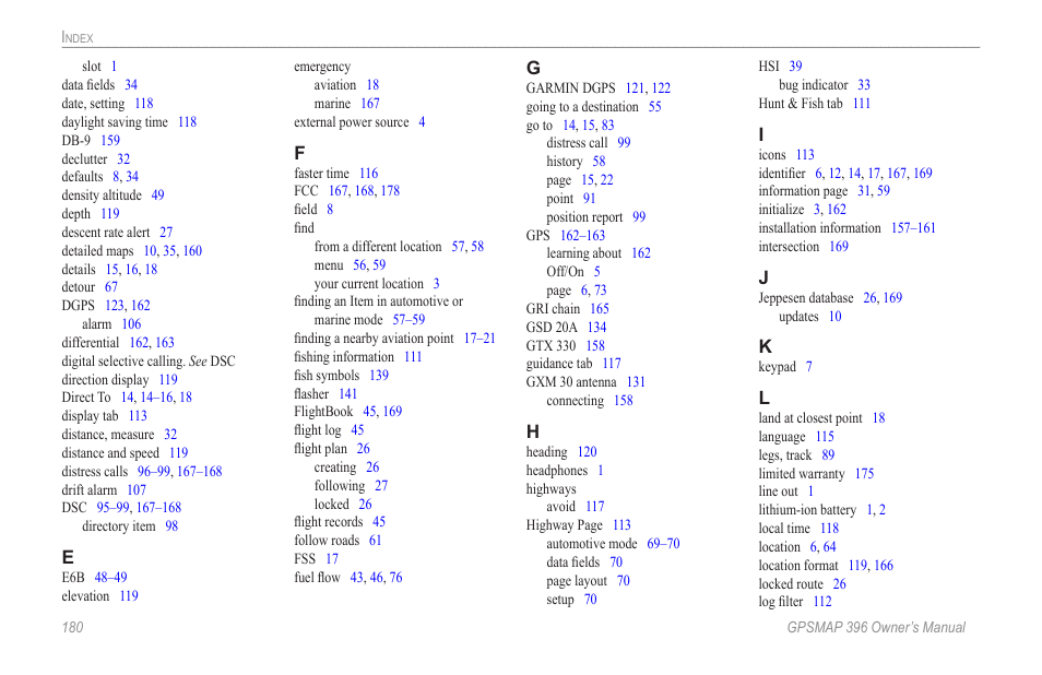 Garmin GPSMAP 396 User Manual | Page 188 / 192