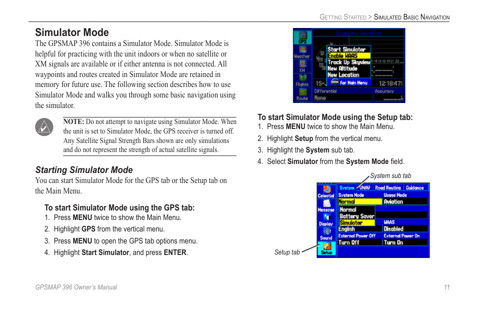 Simulator mode | Garmin GPSMAP 396 User Manual | Page 19 / 192