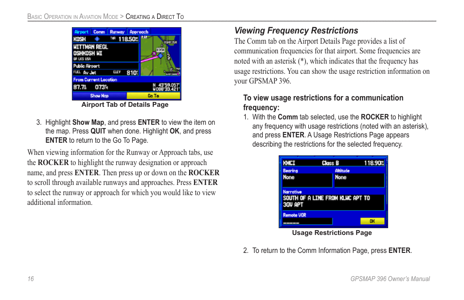 Viewing frequency restrictions | Garmin GPSMAP 396 User Manual | Page 24 / 192