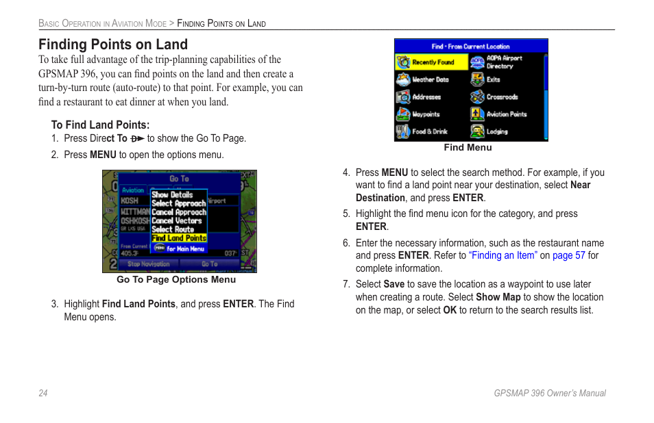 Finding points on land | Garmin GPSMAP 396 User Manual | Page 32 / 192