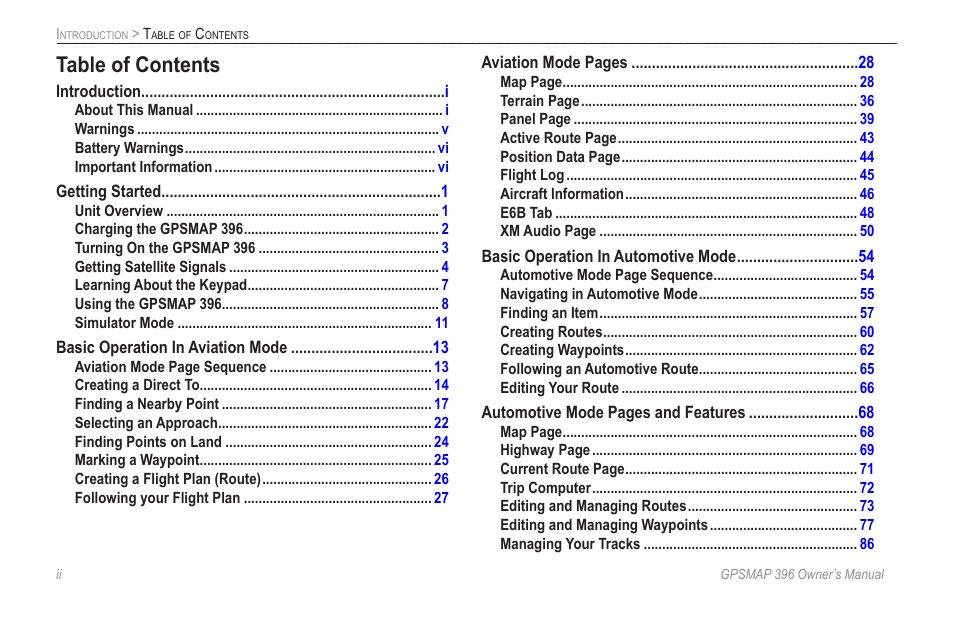 Garmin GPSMAP 396 User Manual | Page 4 / 192