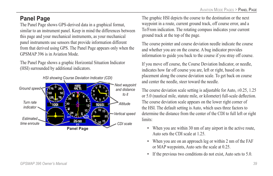 Panel page | Garmin GPSMAP 396 User Manual | Page 47 / 192