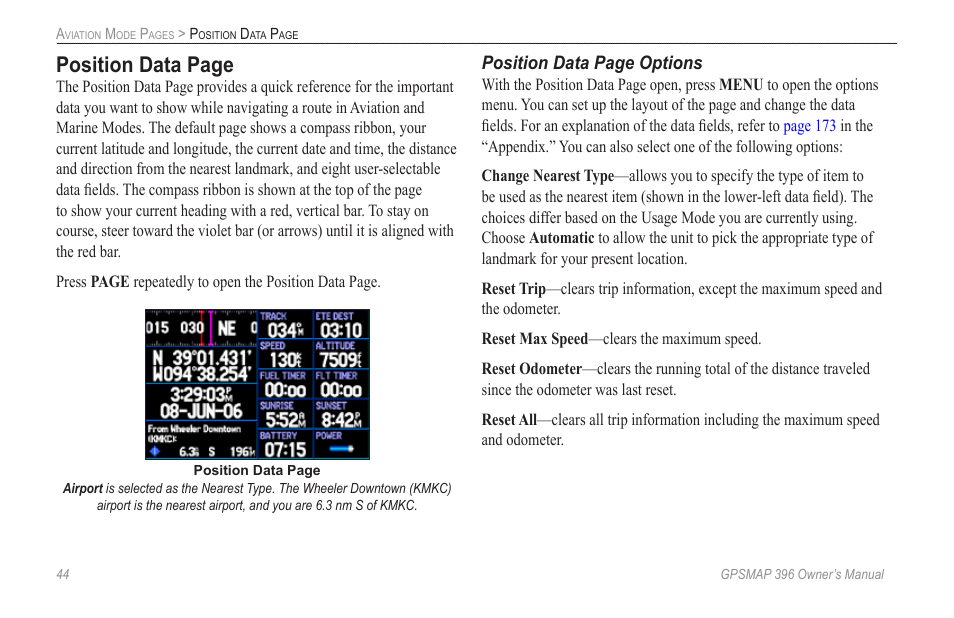 Position data page | Garmin GPSMAP 396 User Manual | Page 52 / 192