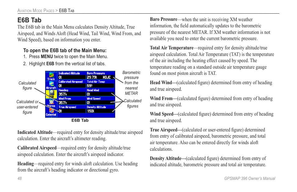 E6b tab | Garmin GPSMAP 396 User Manual | Page 56 / 192
