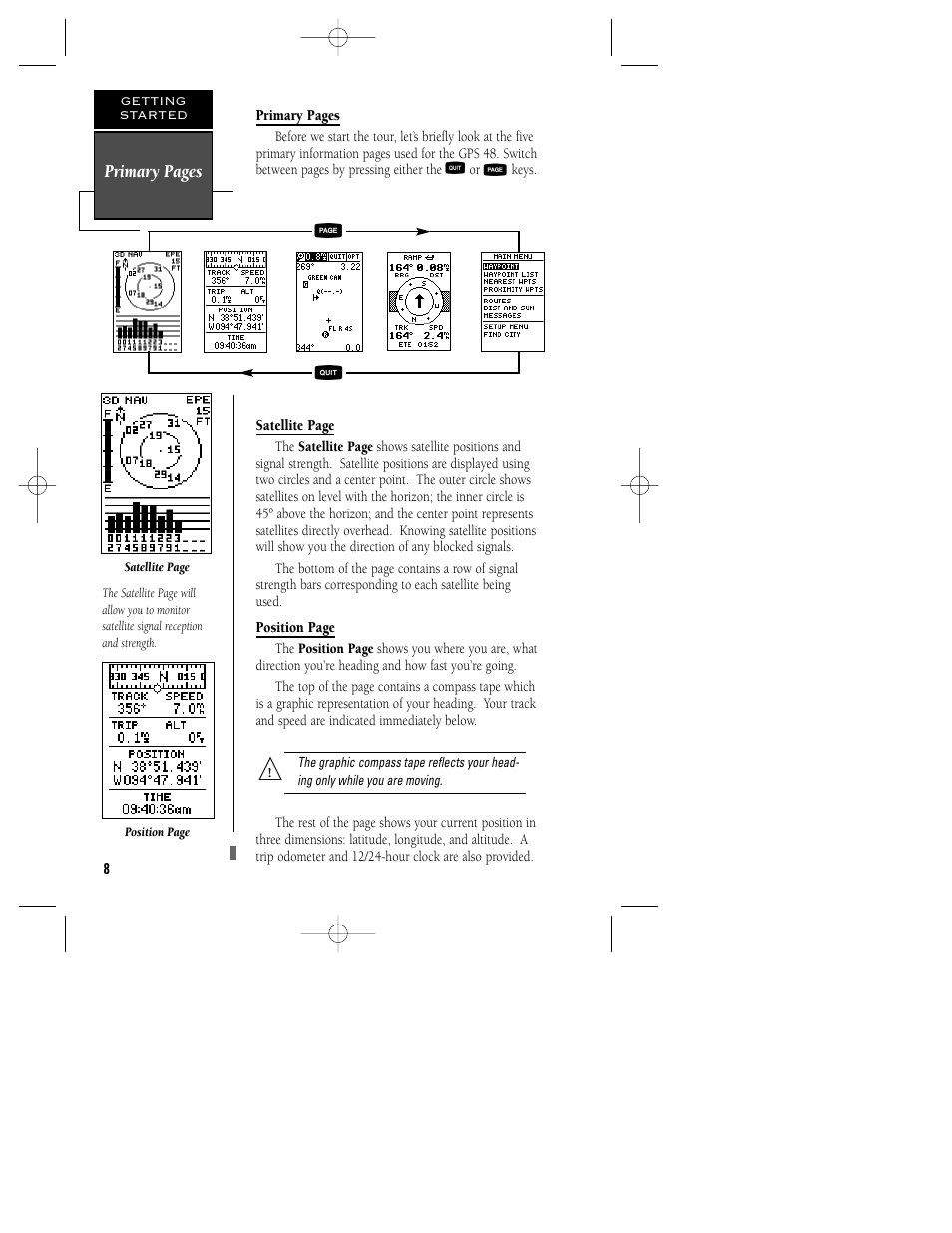 Primary pages | Garmin GPS 48 User Manual | Page 12 / 74