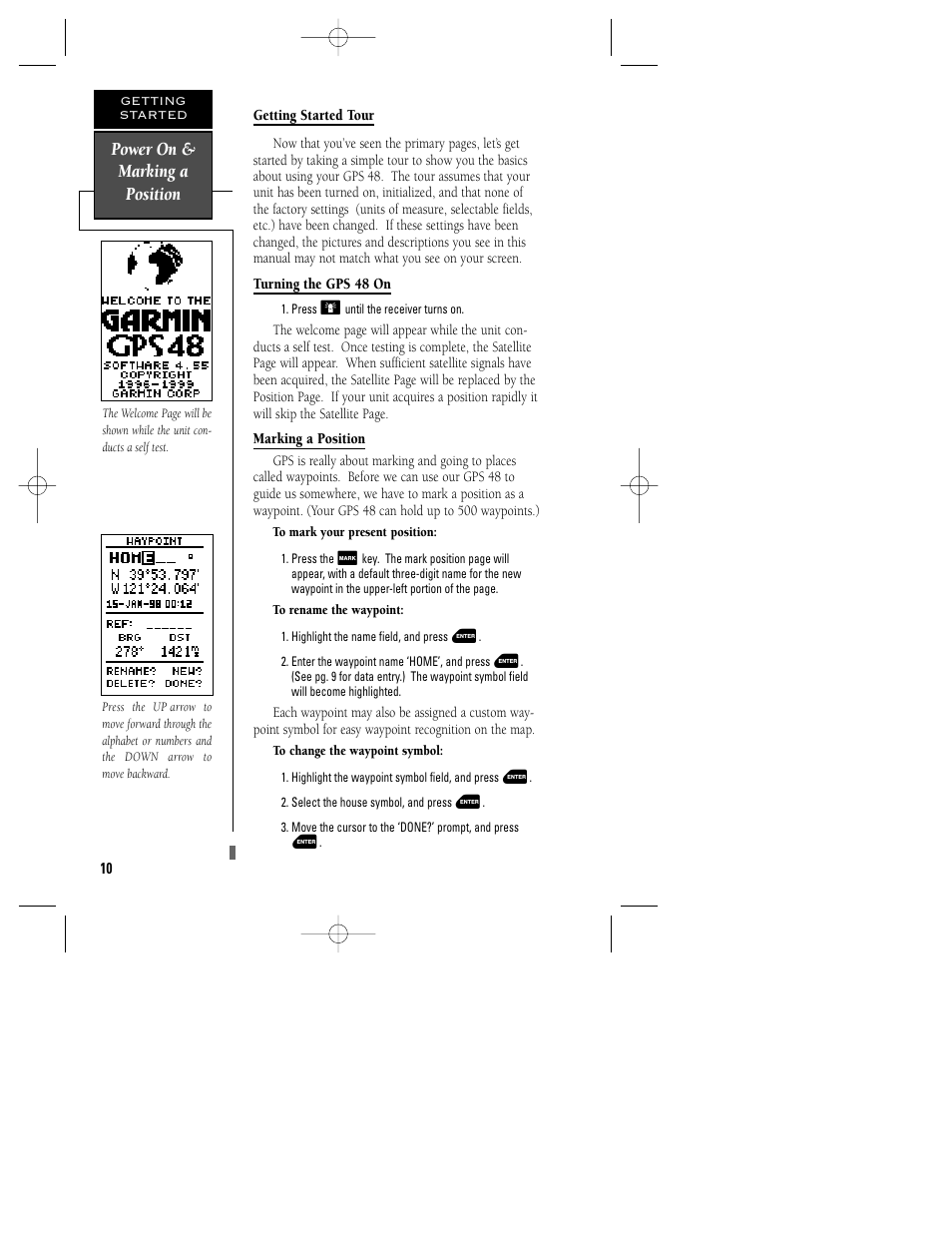 Power on & marking a position | Garmin GPS 48 User Manual | Page 14 / 74