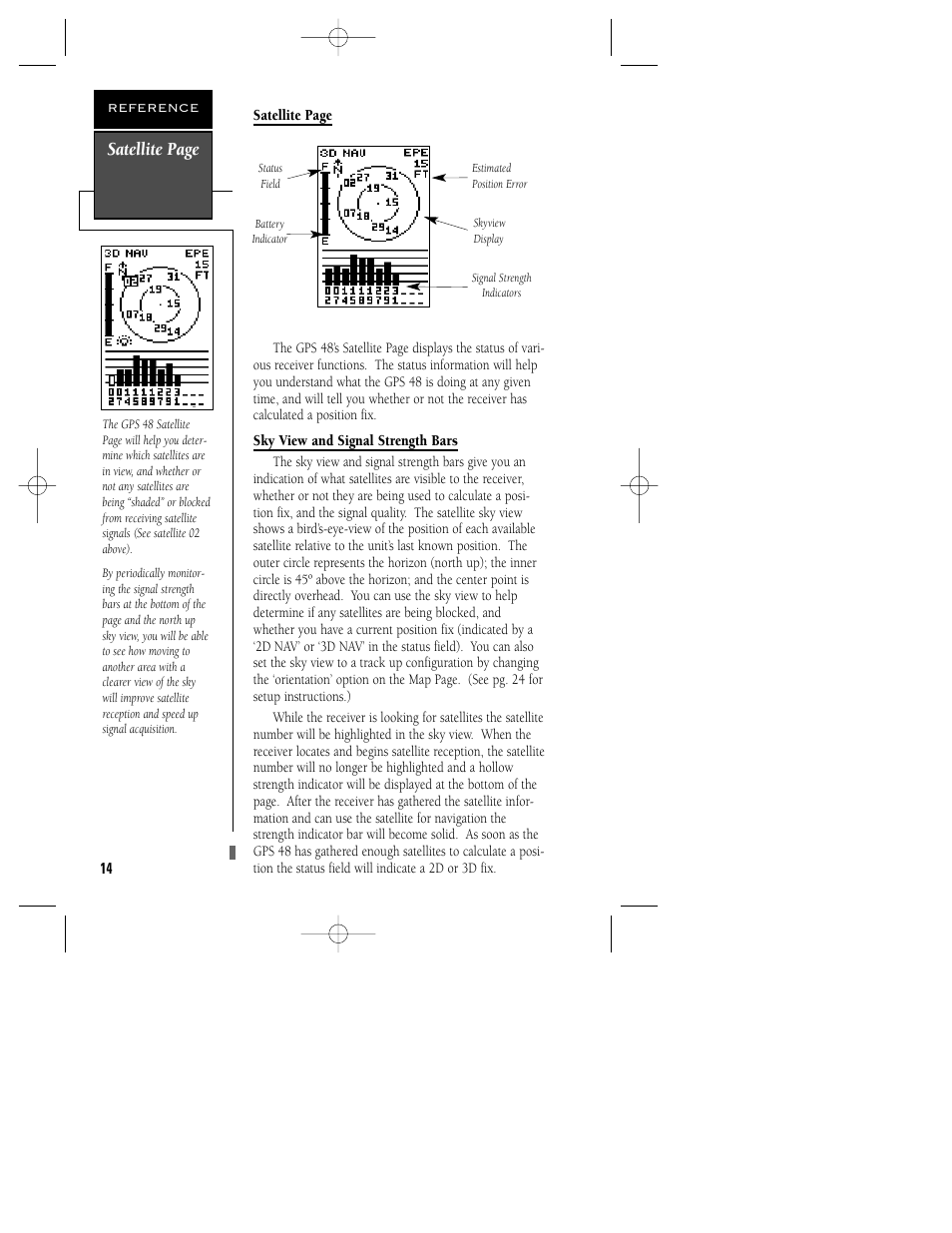 Satellite page | Garmin GPS 48 User Manual | Page 18 / 74