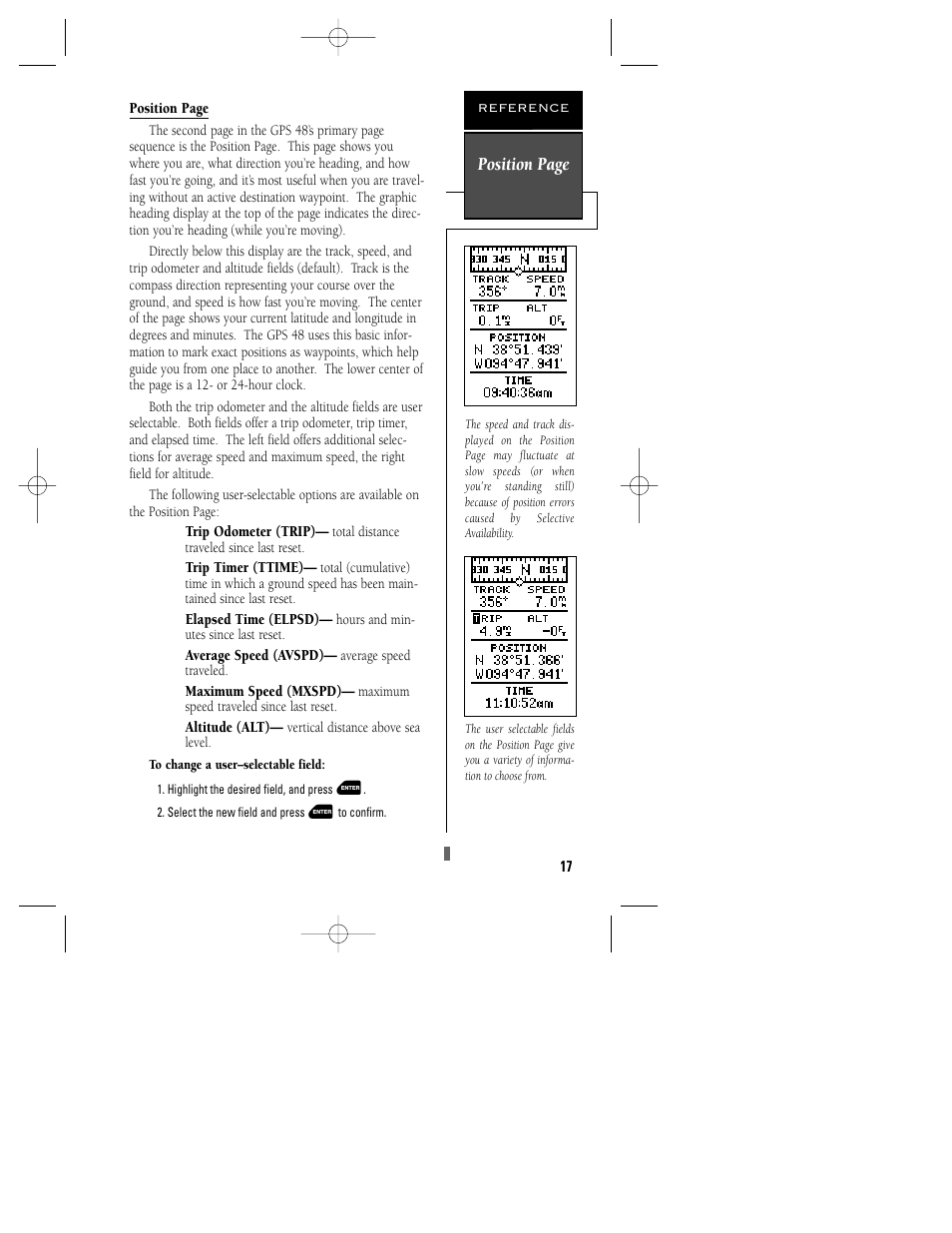 Position page | Garmin GPS 48 User Manual | Page 21 / 74