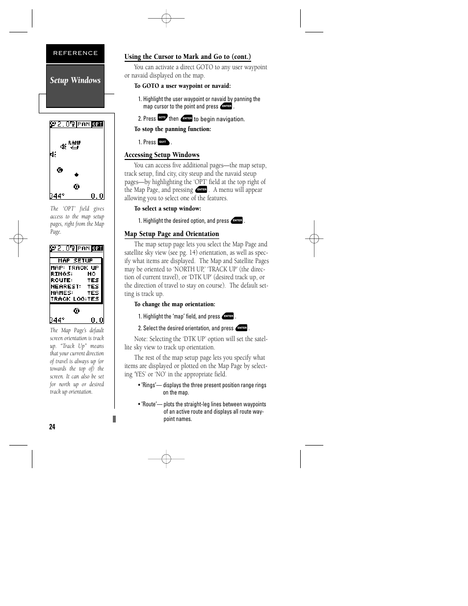 Setup windows | Garmin GPS 48 User Manual | Page 28 / 74