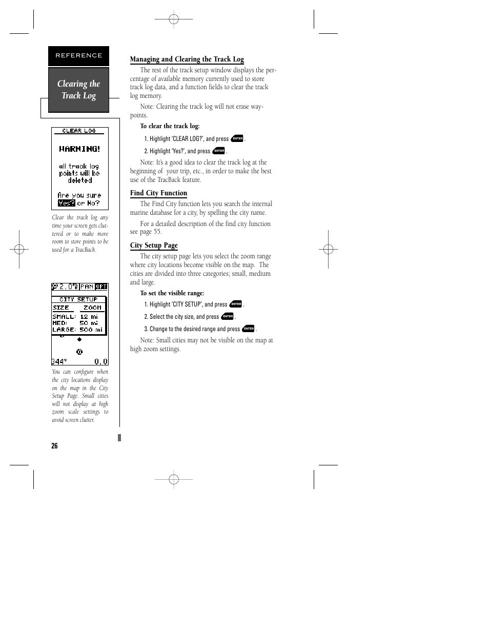 Clearing the track log | Garmin GPS 48 User Manual | Page 30 / 74