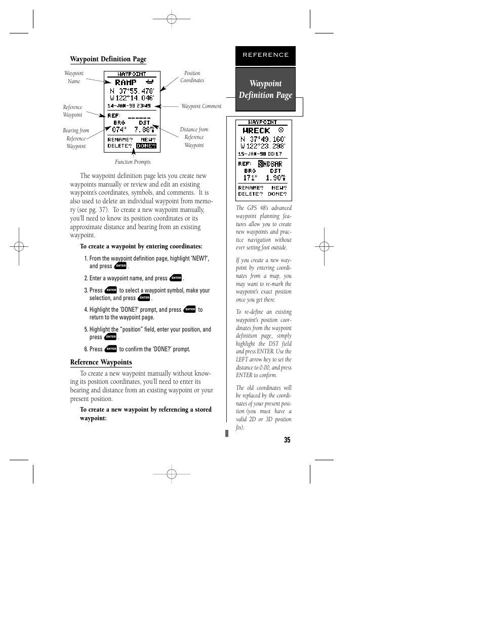 Waypoint definition page | Garmin GPS 48 User Manual | Page 39 / 74