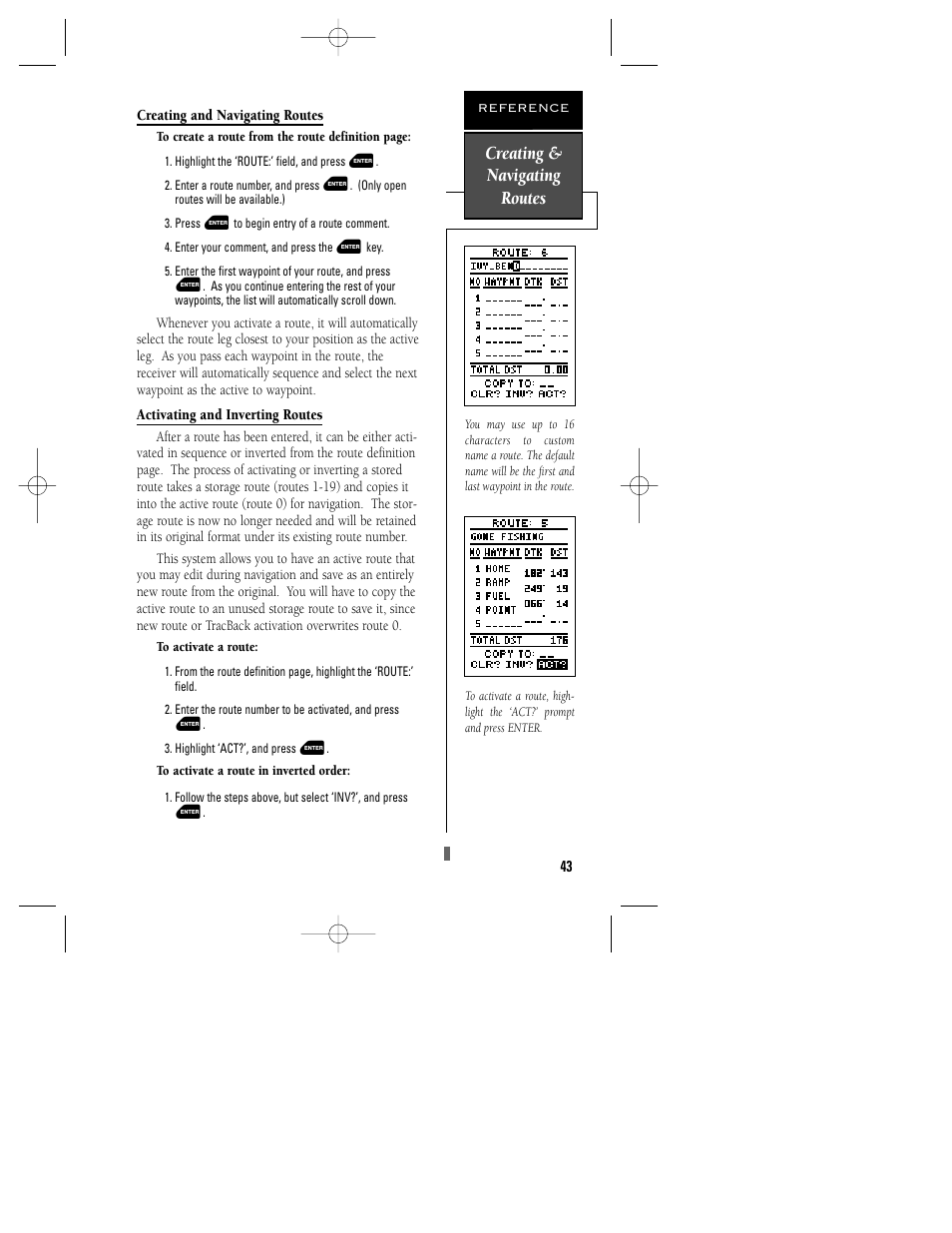 Creating & navigating routes | Garmin GPS 48 User Manual | Page 47 / 74