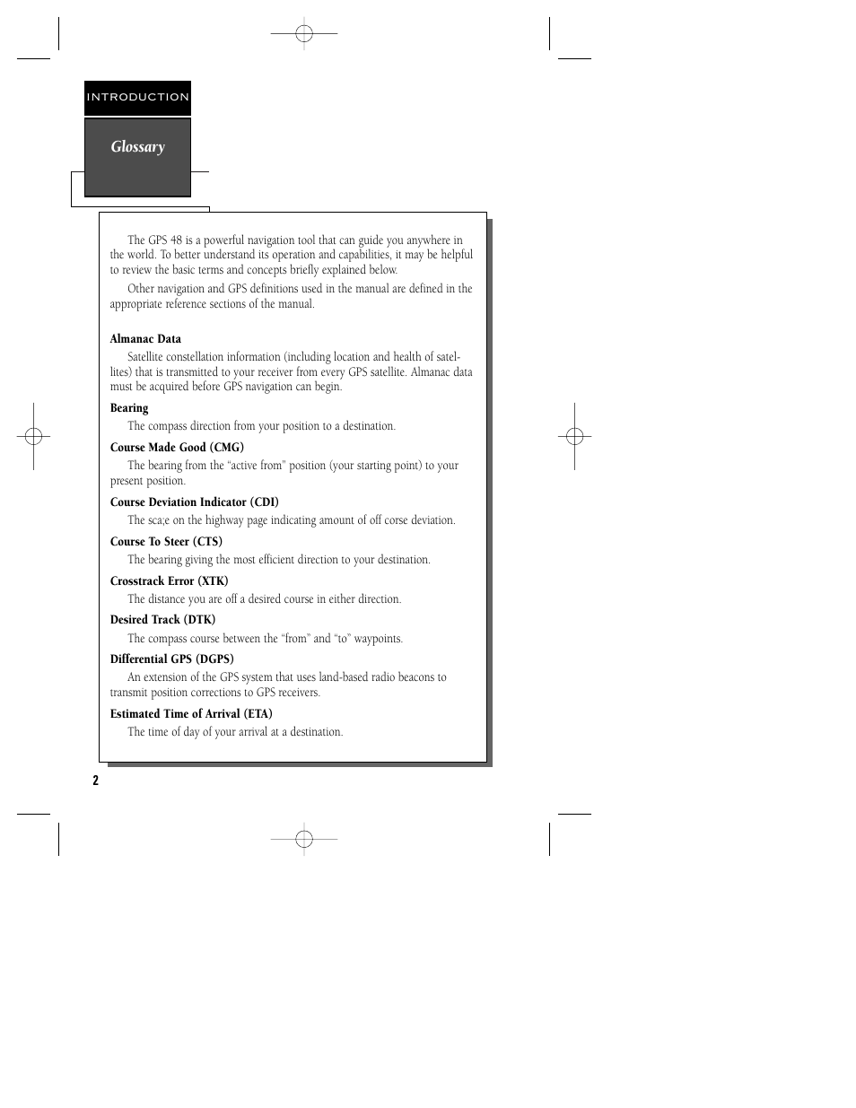 Glossary | Garmin GPS 48 User Manual | Page 6 / 74