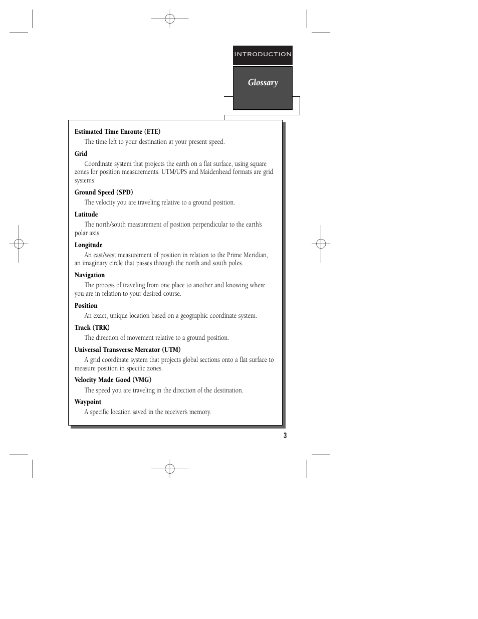 Glossary | Garmin GPS 48 User Manual | Page 7 / 74