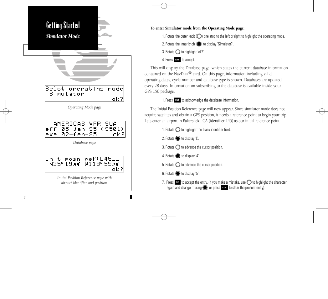 Getting started, Simulator mode | Garmin GPS 150 User Manual | Page 12 / 98