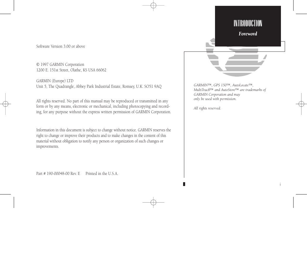 Introduction | Garmin GPS 150 User Manual | Page 3 / 98