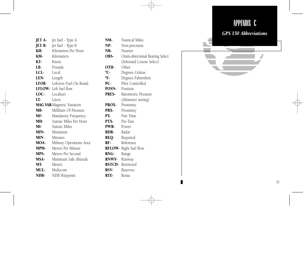 Appendix c | Garmin GPS 150 User Manual | Page 87 / 98