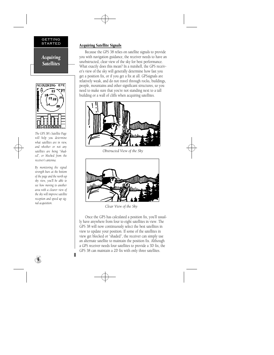 Acquiring satellites | Garmin GPS 38 User Manual | Page 10 / 68