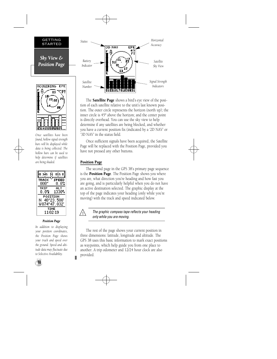 Sky view & position page | Garmin GPS 38 User Manual | Page 14 / 68